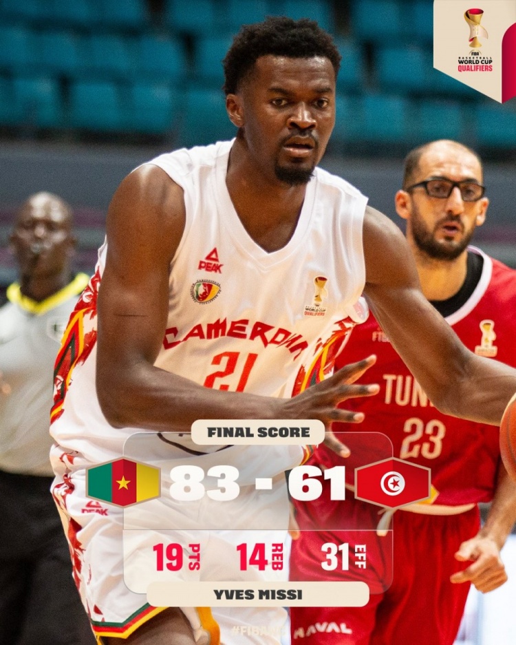 世预赛喀麦隆83-61大胜突尼斯 米西9中6砍下19分14板 效率值第一 世预赛喀麦隆83-61大胜突尼斯 米西9中6砍下19分14板 效率值第一